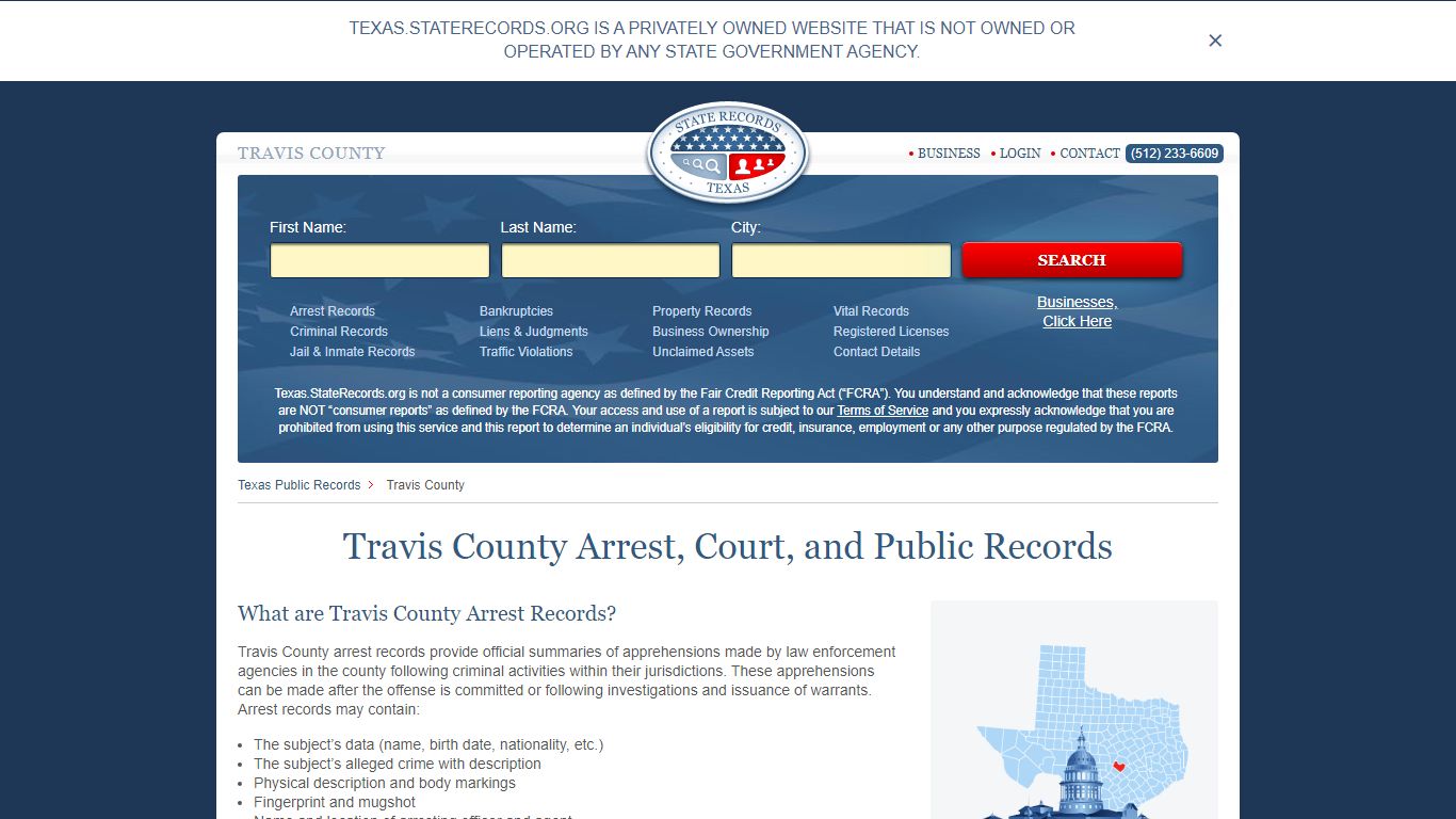 Travis County Arrest, Court, and Public Records